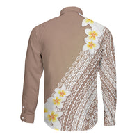 Tahiti Plumeria Tribal Pattern Long Sleeve Button Shirt Wave Style Brown LT05 - Polynesian Pride