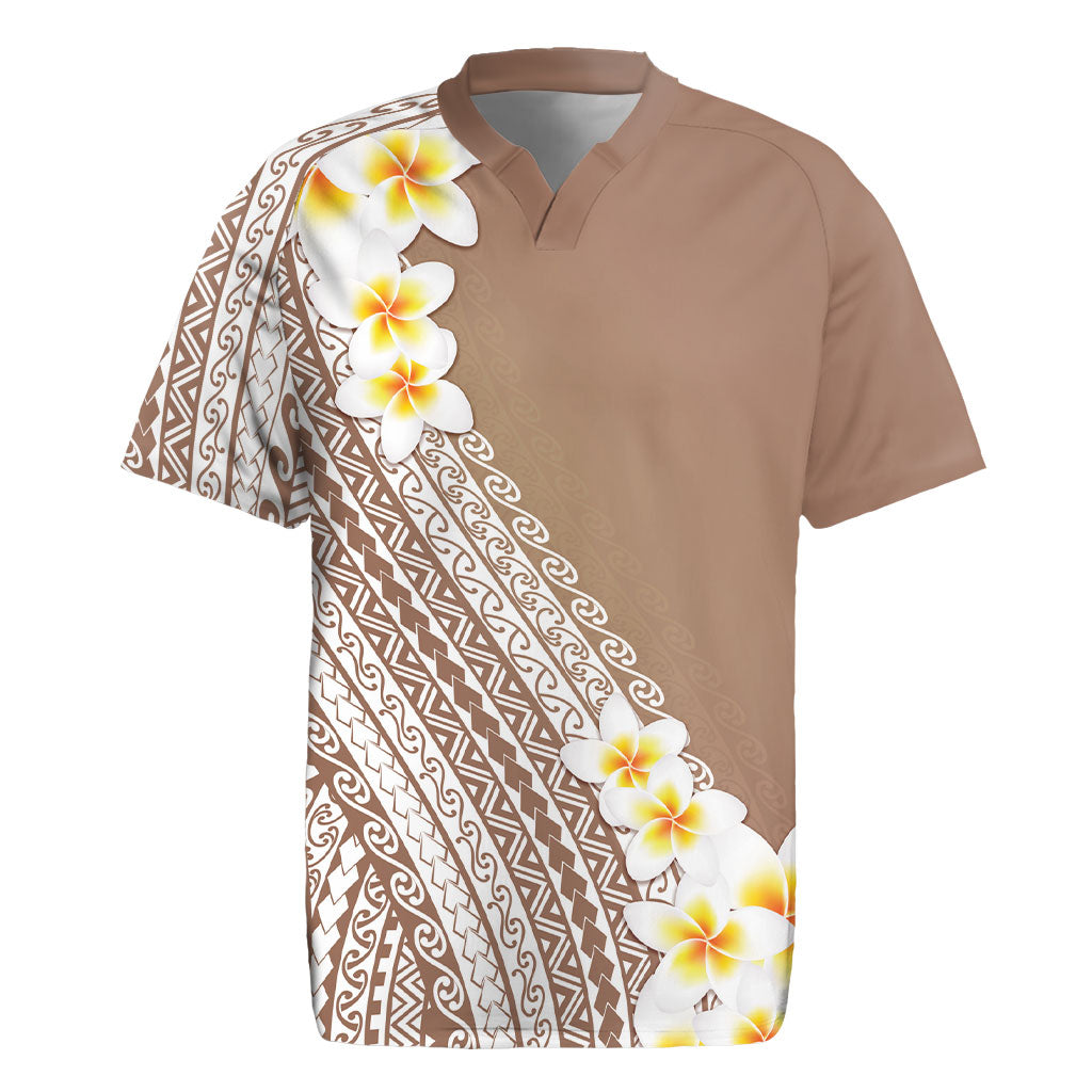 Tahiti Plumeria Tribal Pattern Rugby Jersey Wave Style Brown LT05 Brown - Polynesian Pride