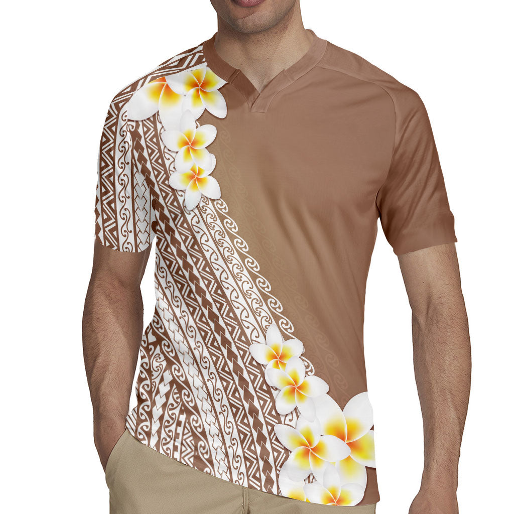 Tahiti Plumeria Tribal Pattern Rugby Jersey Wave Style Brown LT05 - Polynesian Pride