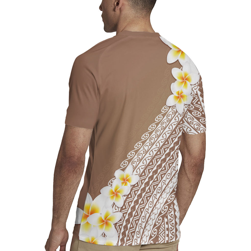 Tahiti Plumeria Tribal Pattern Rugby Jersey Wave Style Brown LT05 - Polynesian Pride
