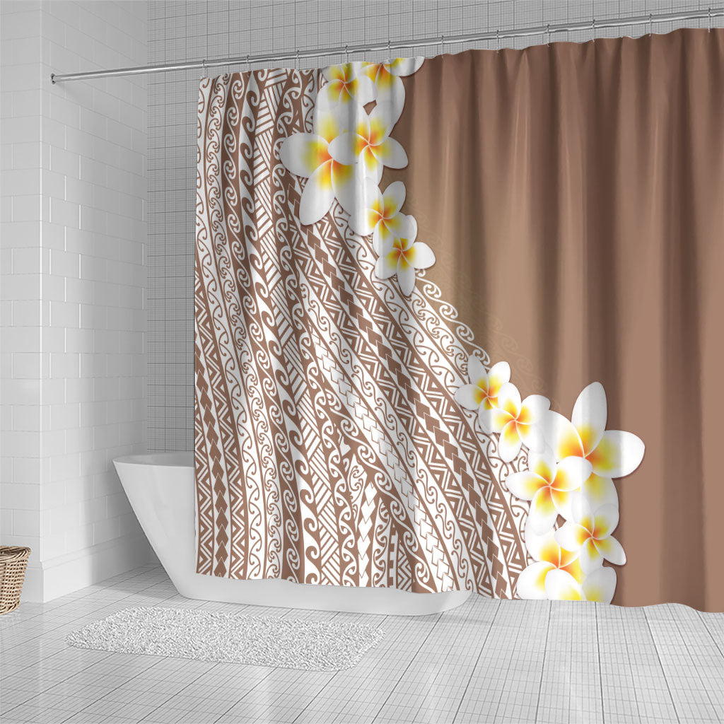 Tahiti Plumeria Tribal Pattern Shower Curtain Wave Style Brown LT05 - Polynesian Pride