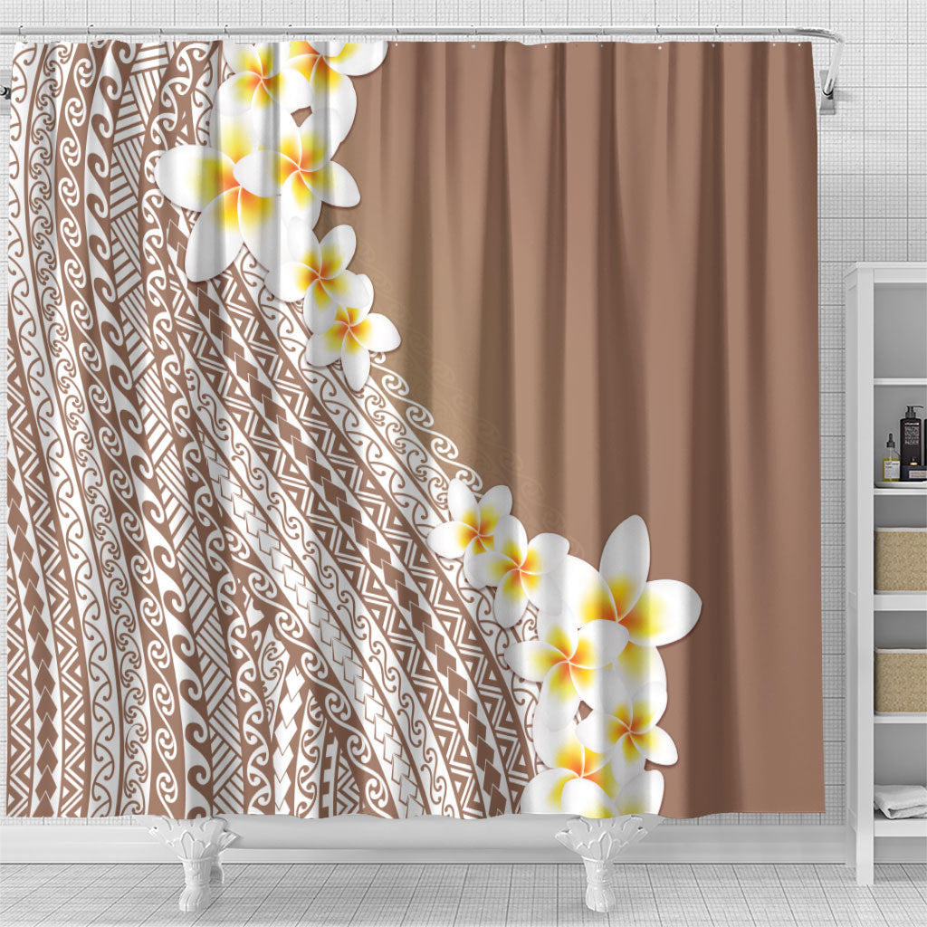 Tahiti Plumeria Tribal Pattern Shower Curtain Wave Style Brown LT05 - Polynesian Pride