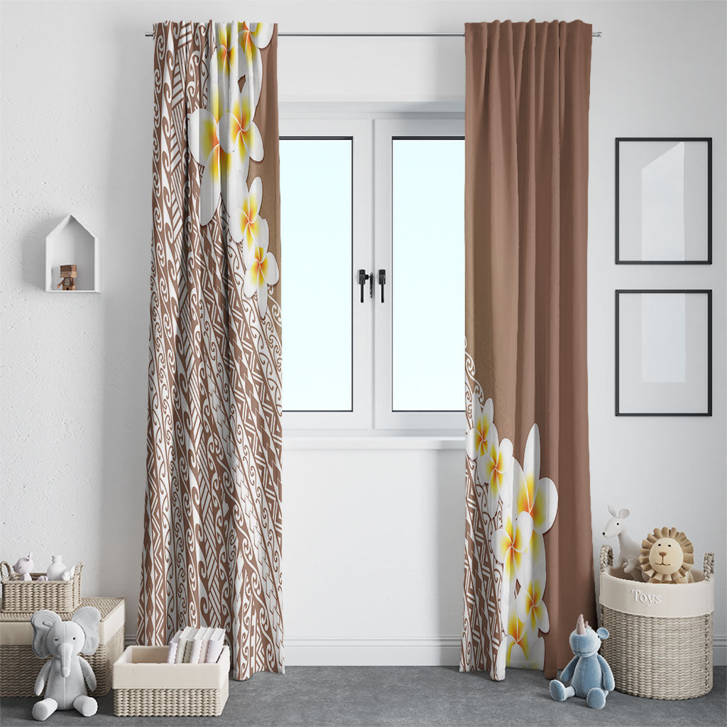 Tahiti Plumeria Tribal Pattern Window Curtain Wave Style Brown LT05 - Polynesian Pride