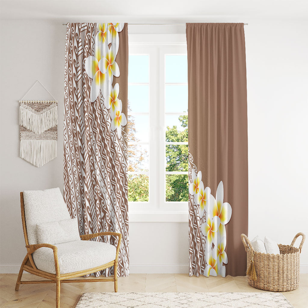 Tahiti Plumeria Tribal Pattern Window Curtain Wave Style Brown LT05 - Polynesian Pride