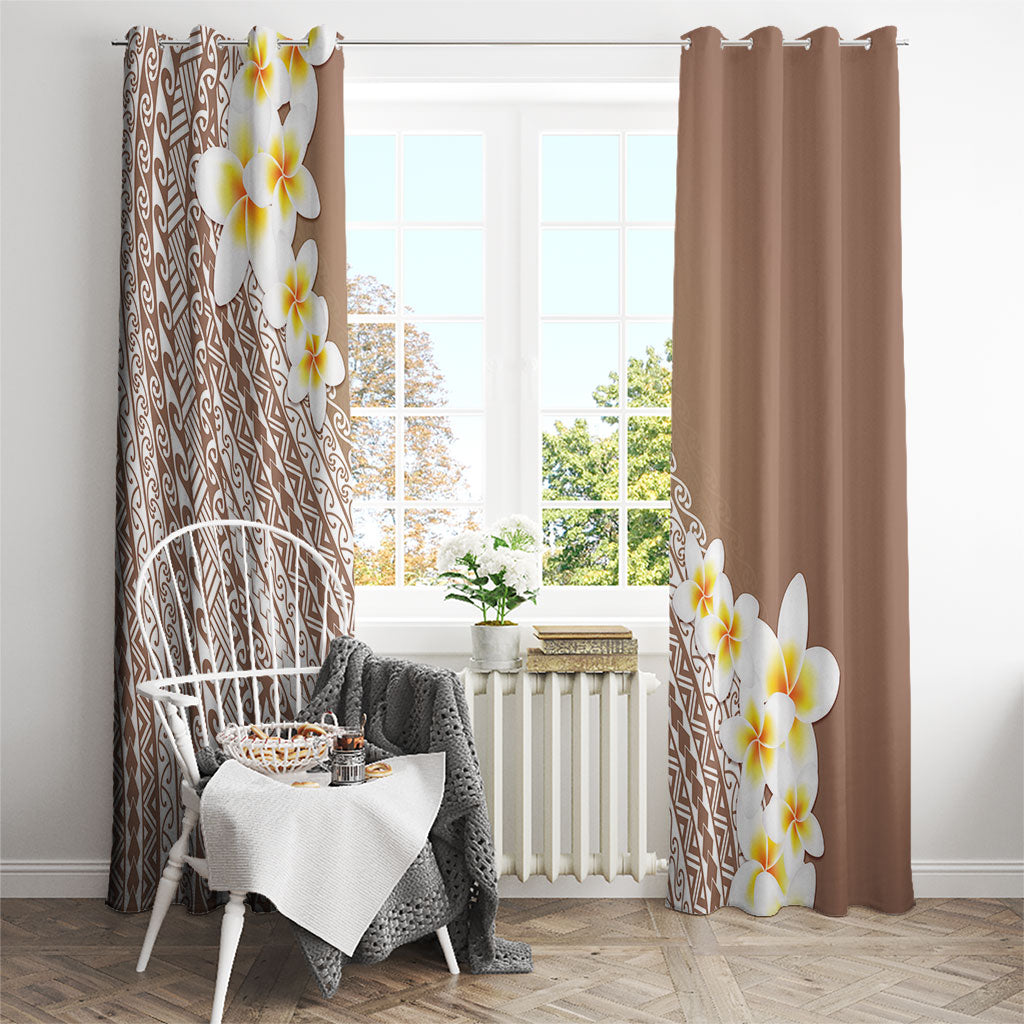 Tahiti Plumeria Tribal Pattern Window Curtain Wave Style Brown LT05 - Polynesian Pride