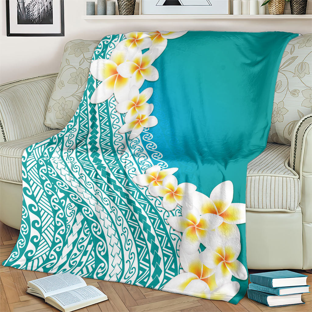 Tahiti Plumeria Tribal Pattern Blanket Wave Style Turquoise LT05 - Polynesian Pride