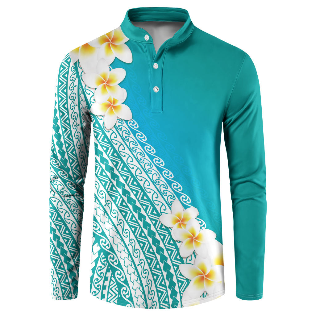 Tahiti Plumeria Tribal Pattern Button Sweatshirt Wave Style Turquoise LT05 Turquoise - Polynesian Pride