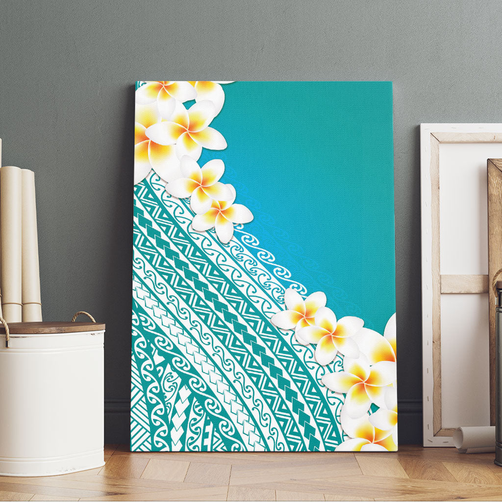 Tahiti Plumeria Tribal Pattern Canvas Wall Art Wave Style Turquoise LT05 - Polynesian Pride