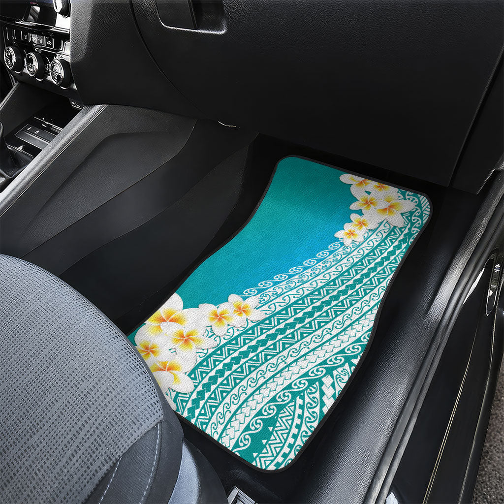 Tahiti Plumeria Tribal Pattern Car Mats Wave Style Turquoise LT05 - Polynesian Pride