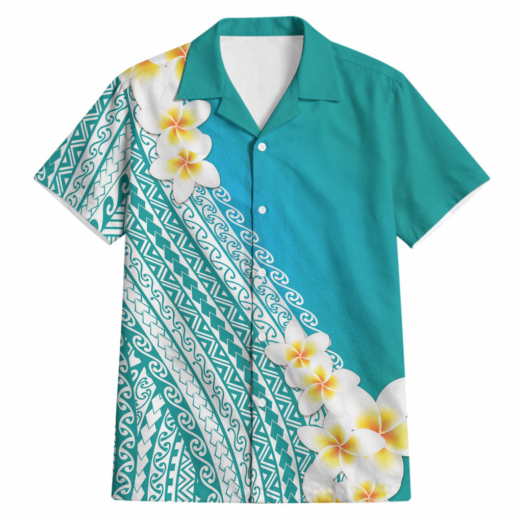 Tahiti Plumeria Tribal Pattern Hawaiian Shirt Wave Style Turquoise LT05 Turquoise - Polynesian Pride