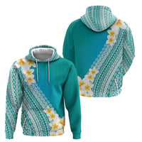 Tahiti Plumeria Tribal Pattern Hoodie Wave Style Turquoise