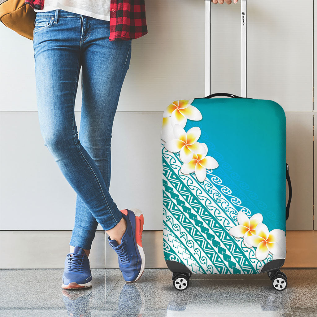 Tahiti Plumeria Tribal Pattern Luggage Cover Wave Style Turquoise LT05 - Polynesian Pride