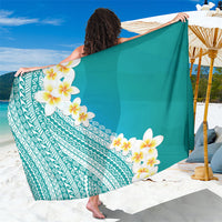 Tahiti Plumeria Tribal Pattern Sarong Wave Style Turquoise LT05 One Size 44 x 66 inches Turquoise - Polynesian Pride
