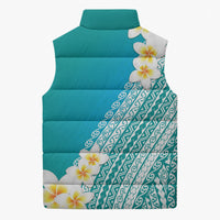 Tahiti Plumeria Tribal Pattern Sleeveless Puffer Jacket Wave Style Turquoise LT05 - Polynesian Pride