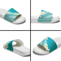 Tahiti Plumeria Tribal Pattern Slide Sandals Wave Style Turquoise LT05 - Polynesian Pride