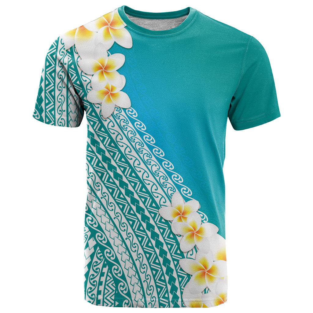 Tahiti Plumeria Tribal Pattern T Shirt Wave Style Turquoise