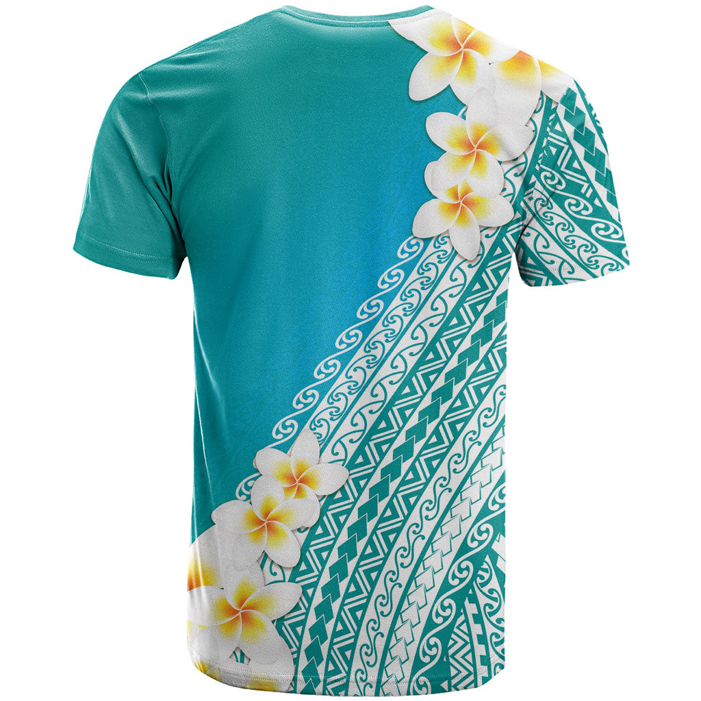 Tahiti Plumeria Tribal Pattern T Shirt Wave Style Turquoise
