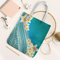 Tahiti Plumeria Tribal Pattern Tote Bag Wave Style Turquoise LT05 White Strap One Size Turquoise - Polynesian Pride