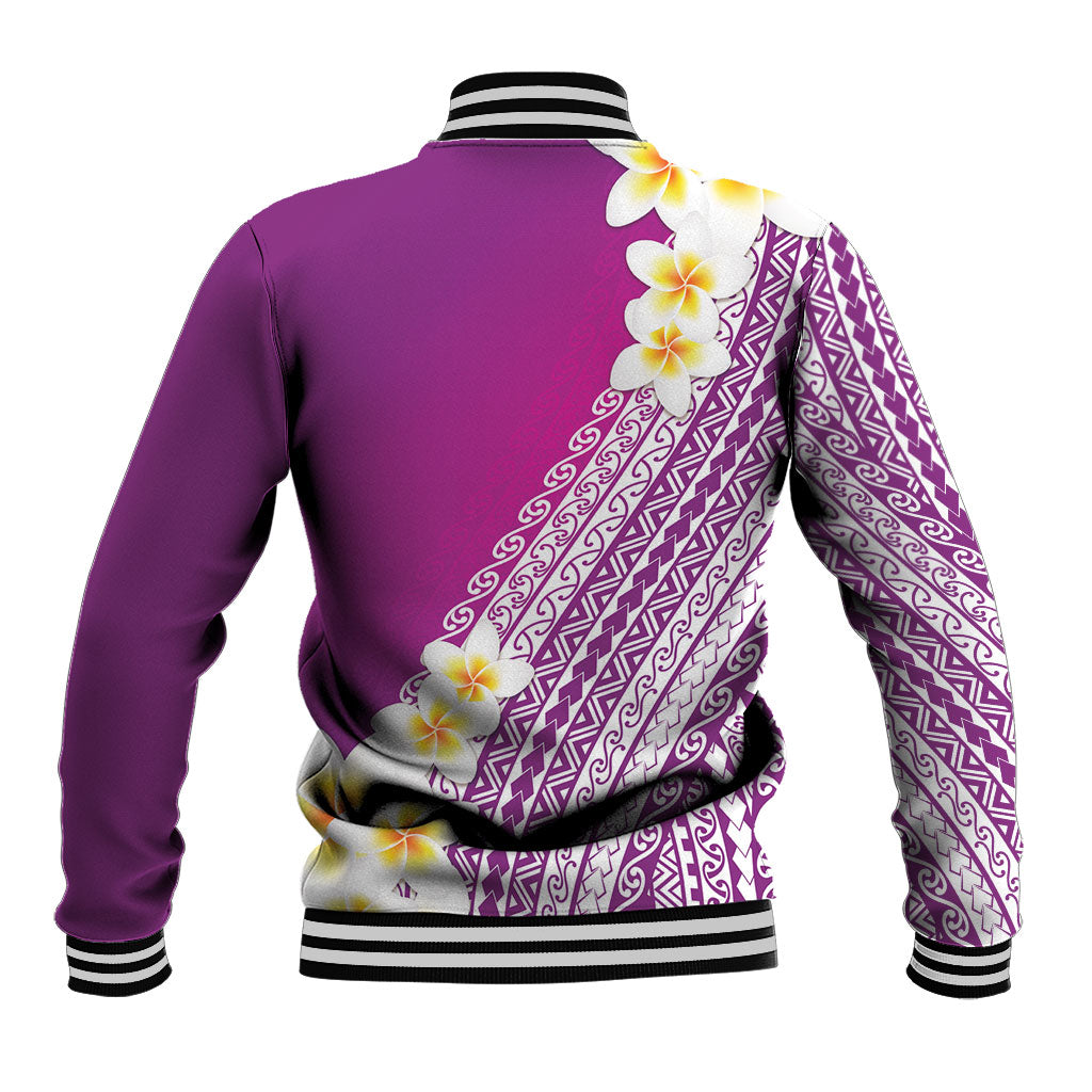 Tahiti Plumeria Tribal Pattern Baseball Jacket Wave Style Purple LT05 - Polynesian Pride