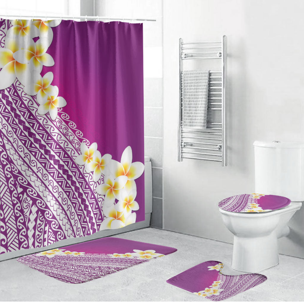 Tahiti Plumeria Tribal Pattern Bathroom Set Wave Style Purple LT05 Bathroom Set (4 pcs) Purple - Polynesian Pride