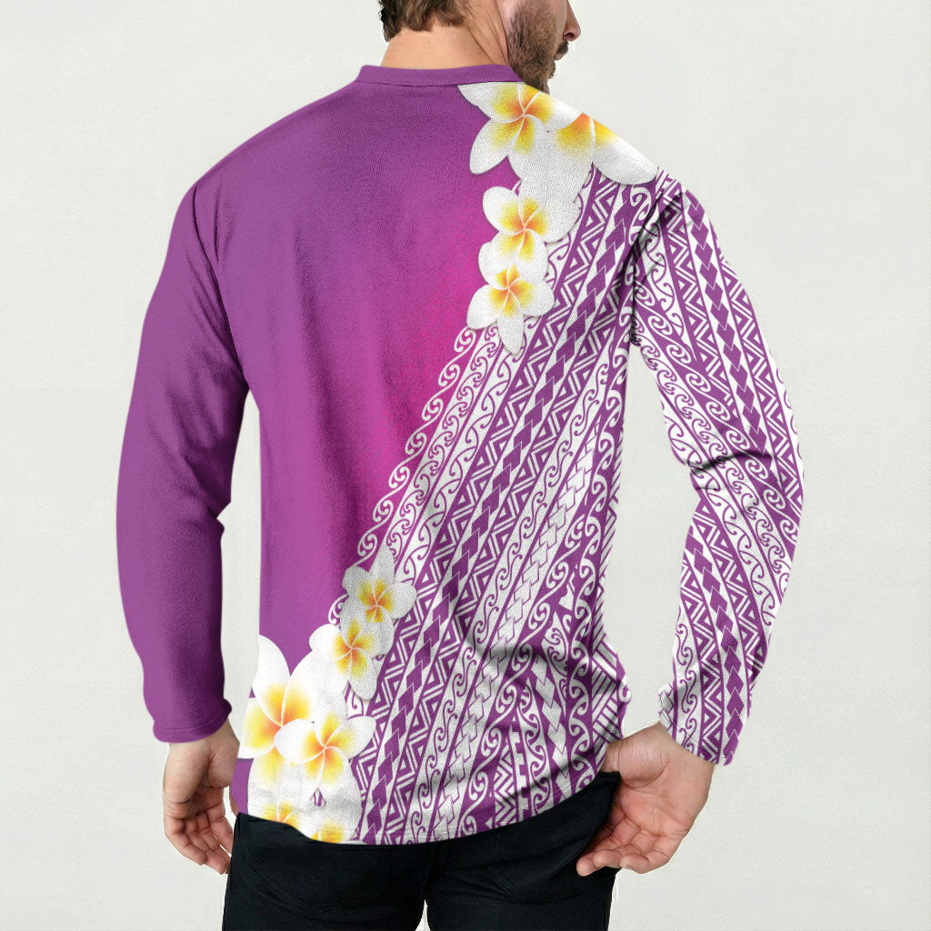 Tahiti Plumeria Tribal Pattern Button Sweatshirt Wave Style Purple LT05 - Polynesian Pride