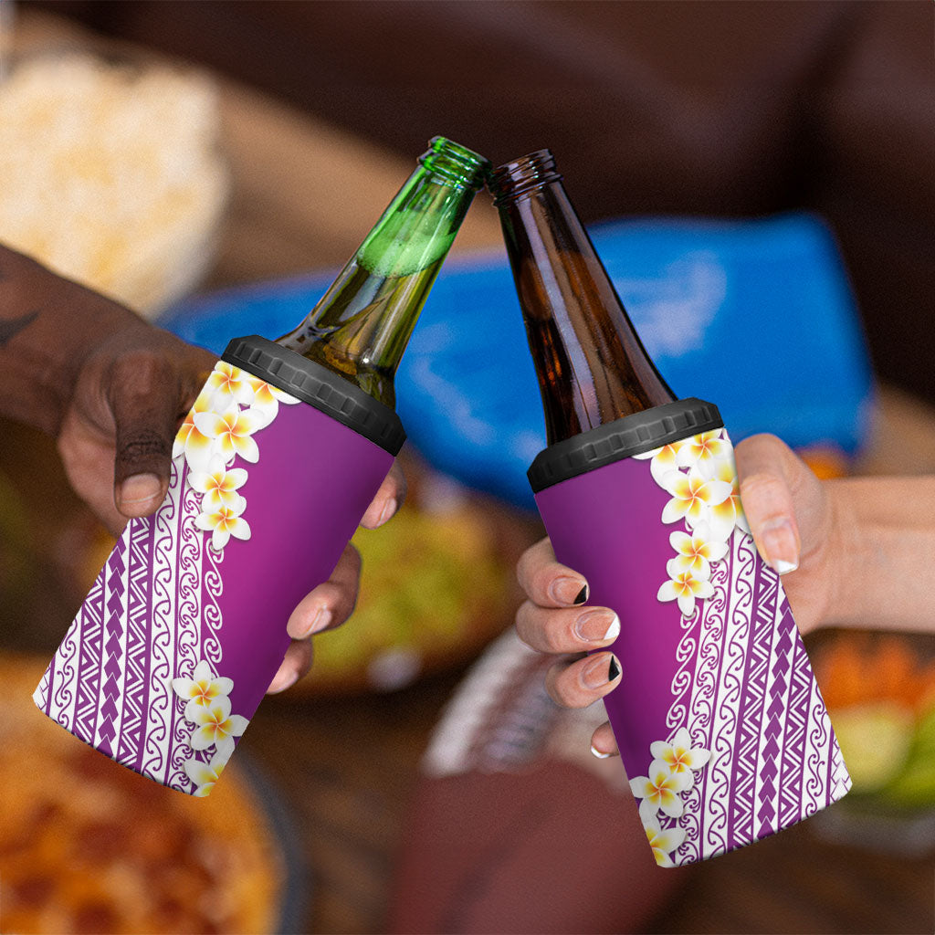 Tahiti Plumeria Tribal Pattern 4 in 1 Can Cooler Tumbler Wave Style Purple LT05 - Polynesian Pride