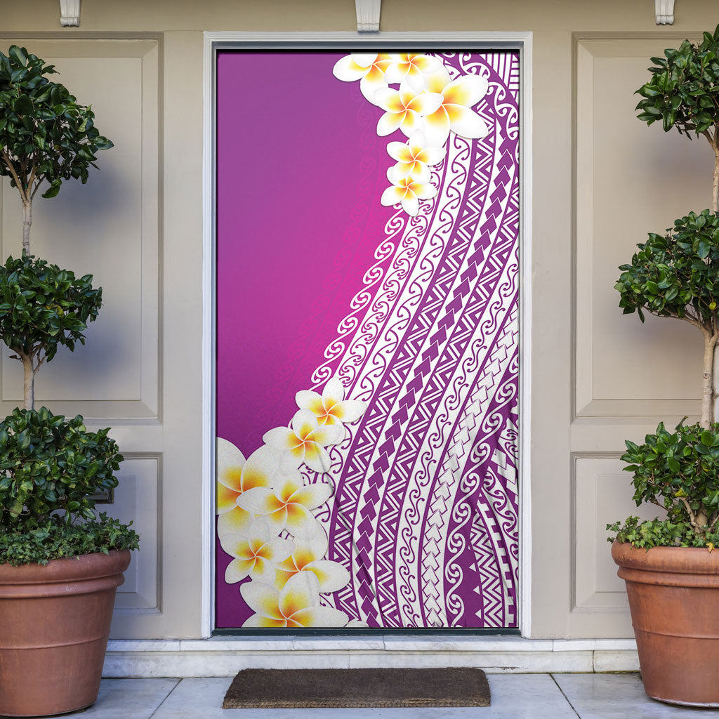 Tahiti Plumeria Tribal Pattern Door Cover Wave Style Purple LT05 Purple - Polynesian Pride