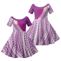 Tahiti Plumeria Tribal Pattern Family Matching Mermaid Dress and Hawaiian Shirt Wave Style Purple LT05 Daughter's Dress Purple - Polynesian Pride