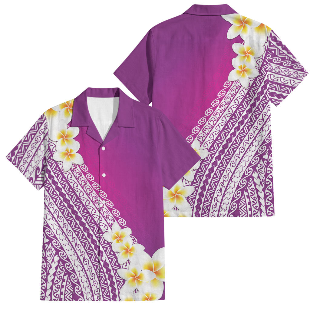 Tahiti Plumeria Tribal Pattern Family Matching Puletasi and Hawaiian Shirt Wave Style Purple LT05 Dad's Shirt - Short Sleeve Purple - Polynesian Pride