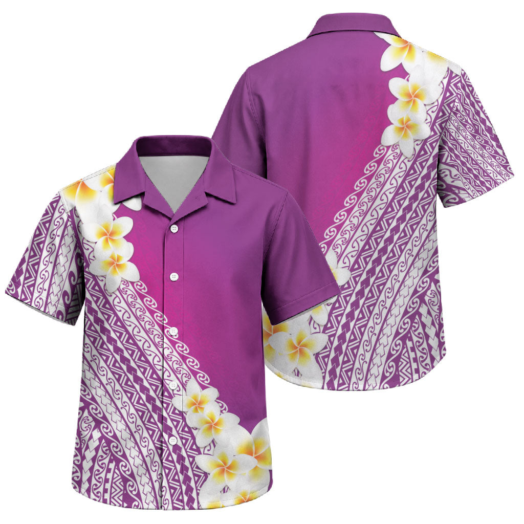 Tahiti Plumeria Tribal Pattern Family Matching Puletasi and Hawaiian Shirt Wave Style Purple LT05 Son's Shirt Purple - Polynesian Pride