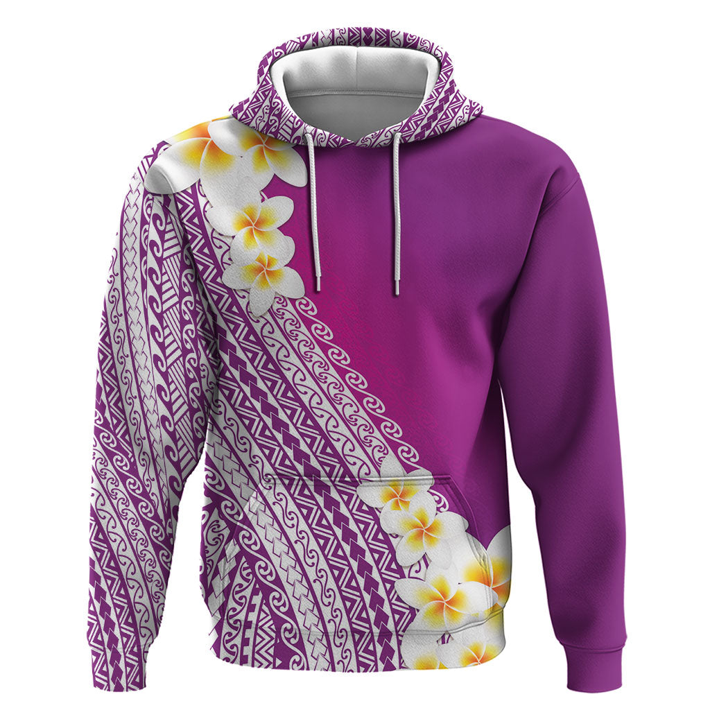 Tahiti Plumeria Tribal Pattern Hoodie Wave Style Purple