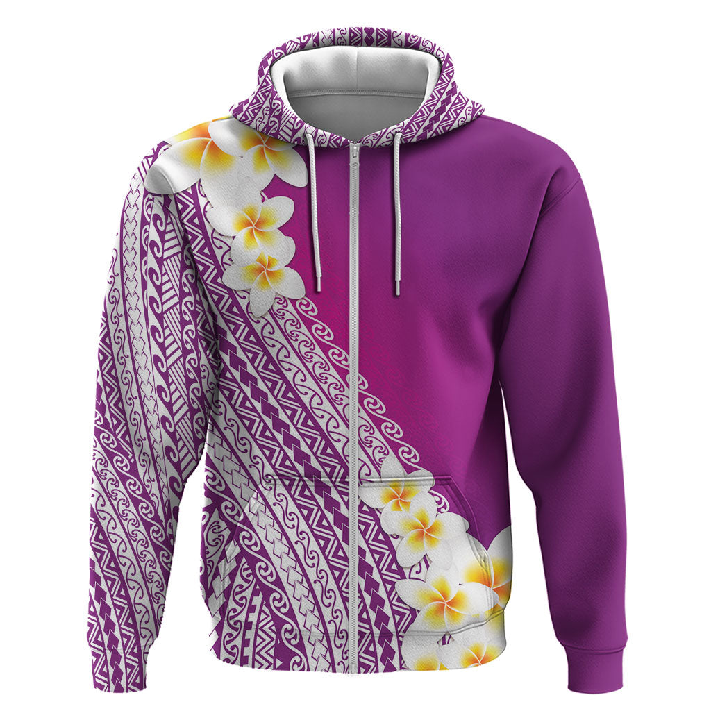 Tahiti Plumeria Tribal Pattern Hoodie Wave Style Purple