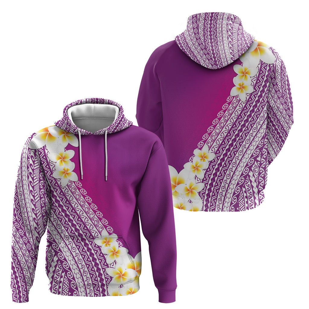 Tahiti Plumeria Tribal Pattern Hoodie Wave Style Purple