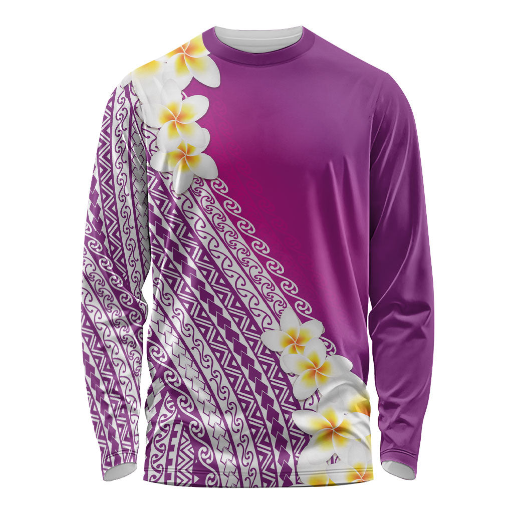 Tahiti Plumeria Tribal Pattern Long Sleeve Shirt Wave Style Purple LT05 Unisex Purple - Polynesian Pride