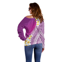 Tahiti Plumeria Tribal Pattern Off Shoulder Sweater Wave Style Purple LT05 - Polynesian Pride