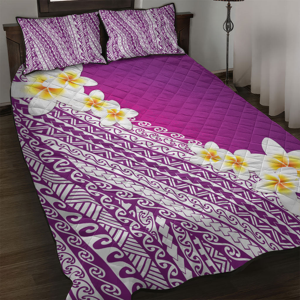 Tahiti Plumeria Tribal Pattern Quilt Bed Set Wave Style Purple LT05 Purple - Polynesian Pride