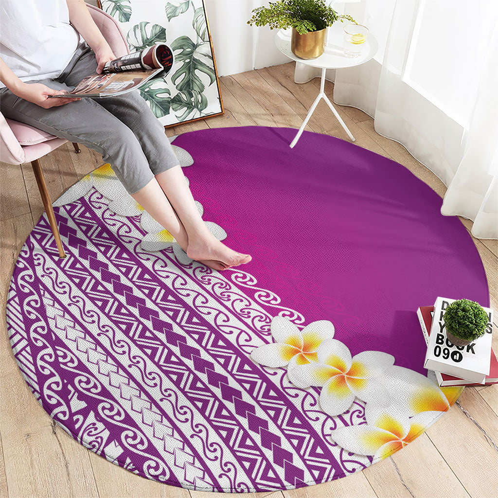 Tahiti Plumeria Tribal Pattern Round Carpet Wave Style Purple LT05 - Polynesian Pride