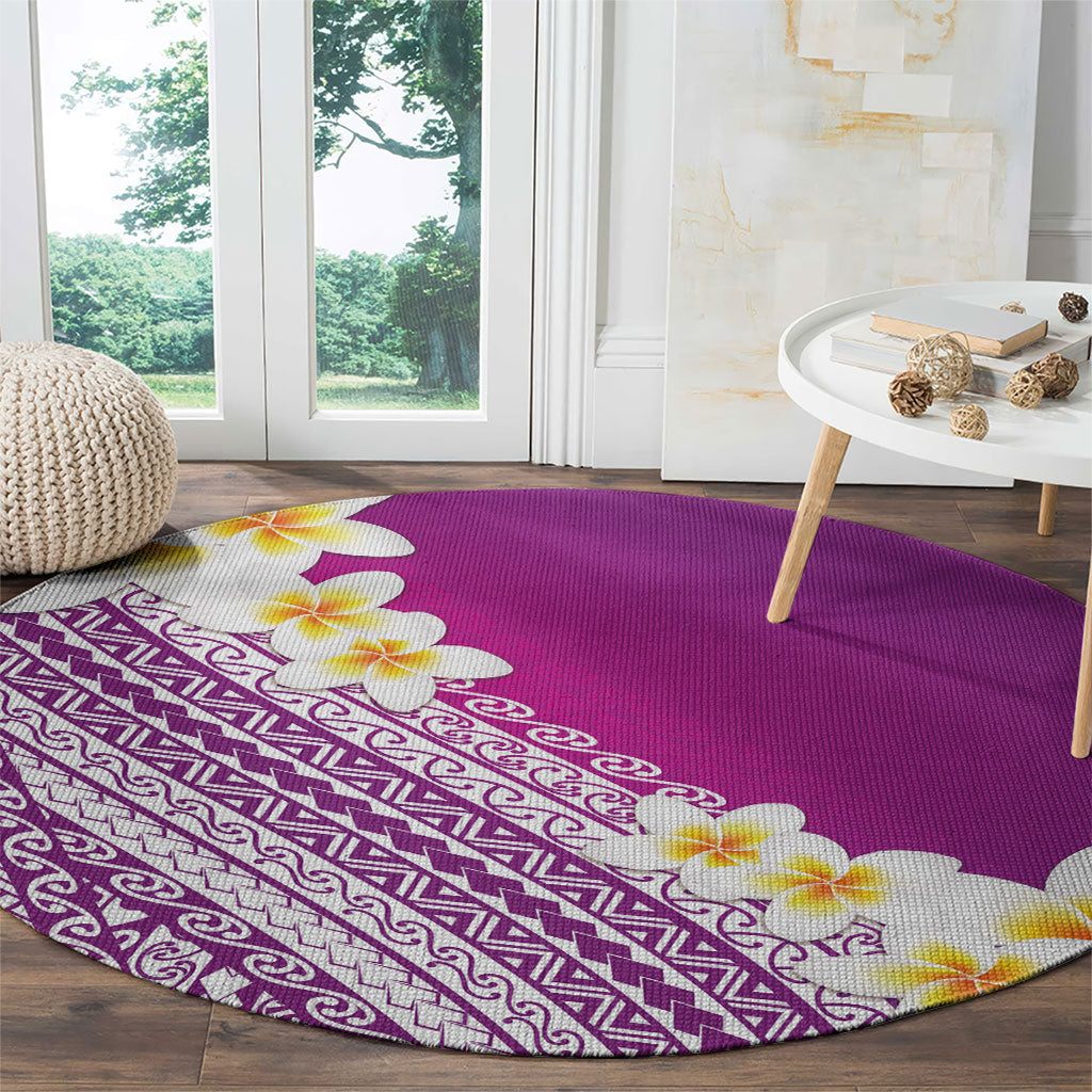 Tahiti Plumeria Tribal Pattern Round Carpet Wave Style Purple LT05 - Polynesian Pride