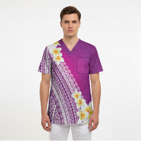Tahiti Plumeria Tribal Pattern Scrub Top Wave Style Purple LT05 - Polynesian Pride