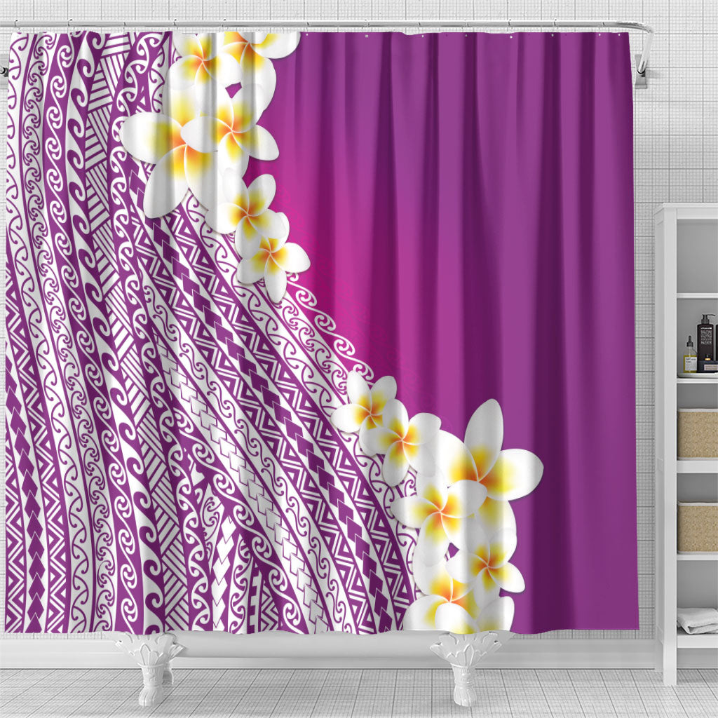 Tahiti Plumeria Tribal Pattern Shower Curtain Wave Style Purple LT05 - Polynesian Pride