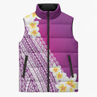 Tahiti Plumeria Tribal Pattern Sleeveless Puffer Jacket Wave Style Purple LT05 Unisex Purple - Polynesian Pride