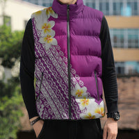 Tahiti Plumeria Tribal Pattern Sleeveless Puffer Jacket Wave Style Purple LT05 - Polynesian Pride