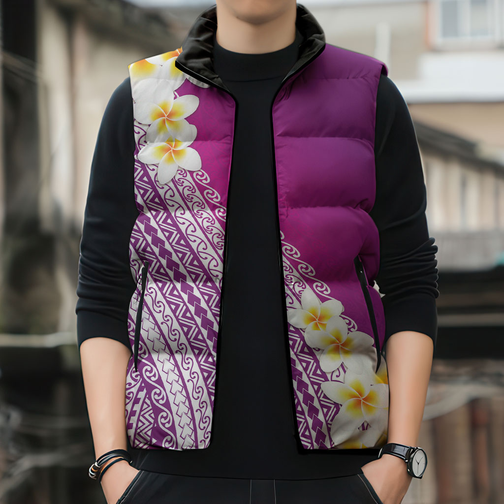Tahiti Plumeria Tribal Pattern Sleeveless Puffer Jacket Wave Style Purple LT05 - Polynesian Pride