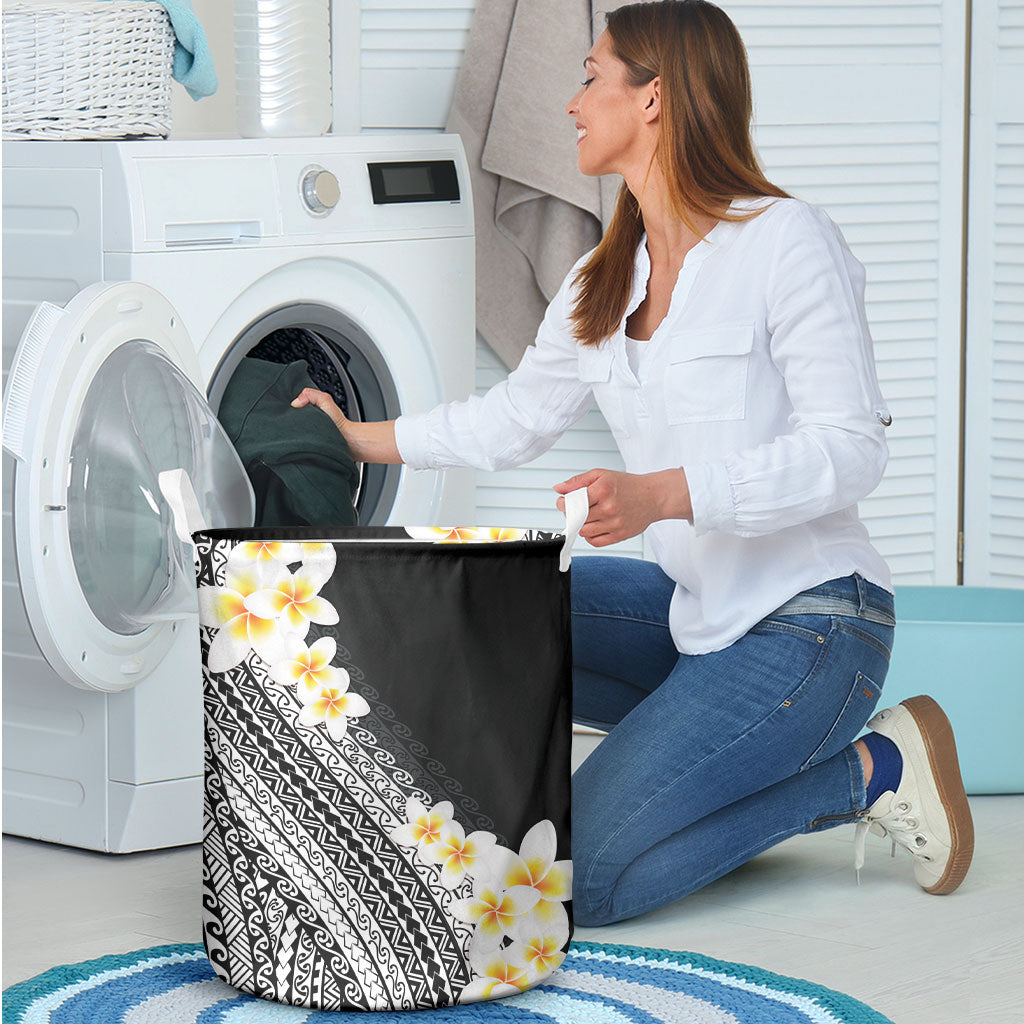 Tahiti Plumeria Tribal Pattern Laundry Basket Wave Style Black LT05 - Polynesian Pride