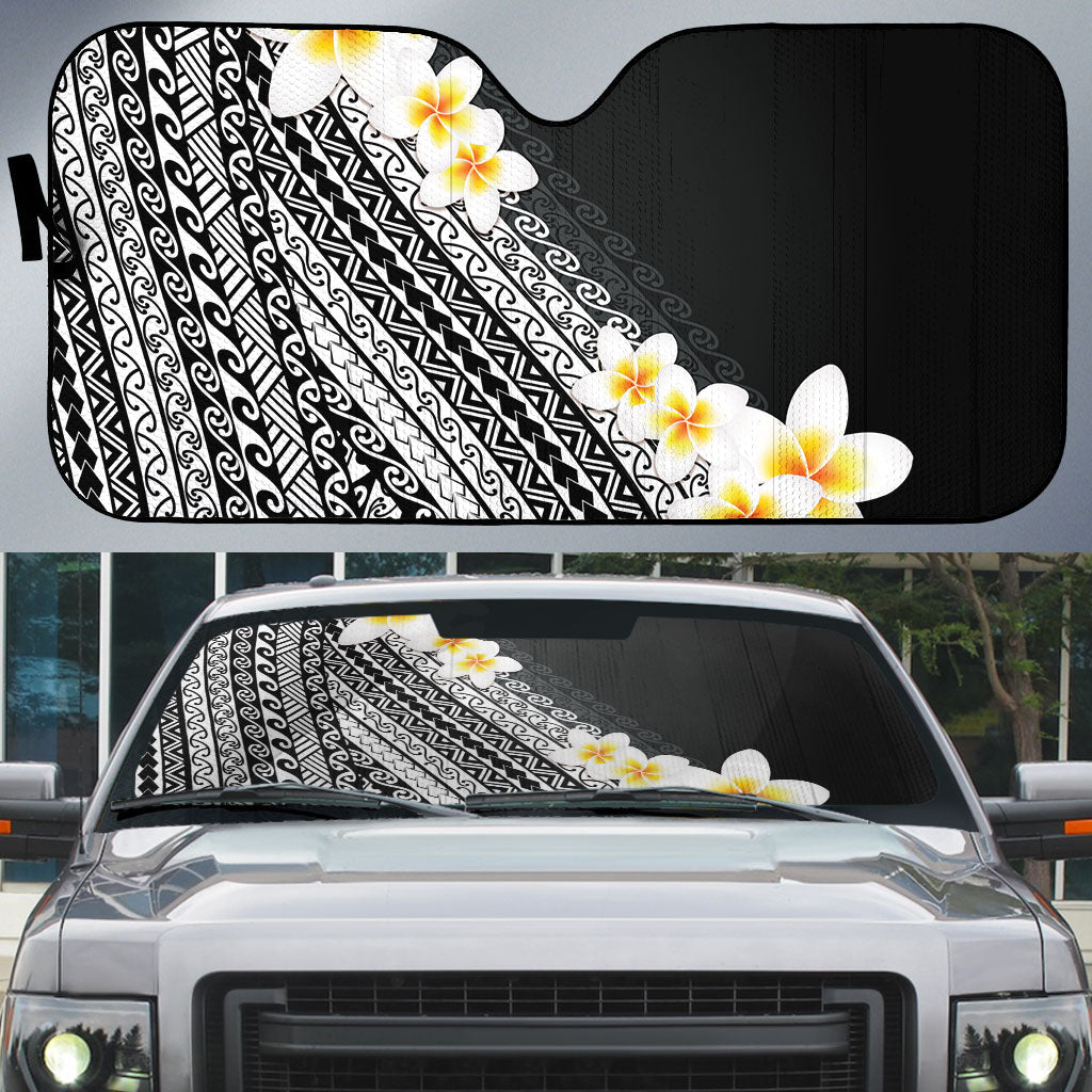 Tahiti Plumeria Tribal Pattern Auto Sun Shade Wave Style Black LT05 Black - Polynesian Pride