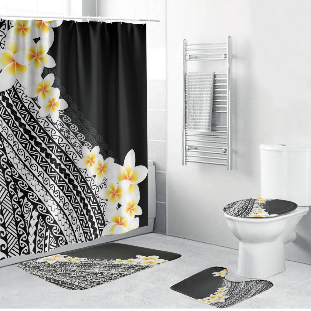 Tahiti Plumeria Tribal Pattern Bathroom Set Wave Style Black LT05 Bathroom Set (4 pcs) Black - Polynesian Pride