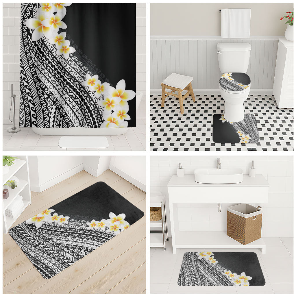 Tahiti Plumeria Tribal Pattern Bathroom Set Wave Style Black LT05 - Polynesian Pride