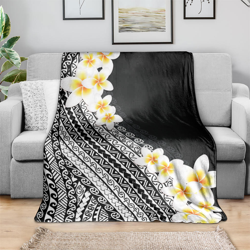 Tahiti Plumeria Tribal Pattern Blanket Wave Style Black LT05 - Polynesian Pride