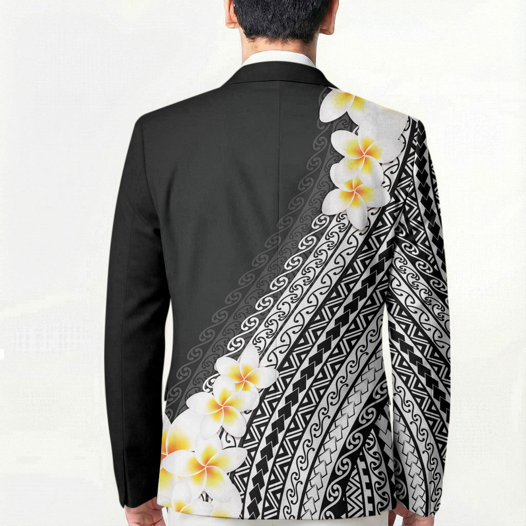 Tahiti Plumeria Tribal Pattern Blazer Wave Style Black LT05 - Polynesian Pride