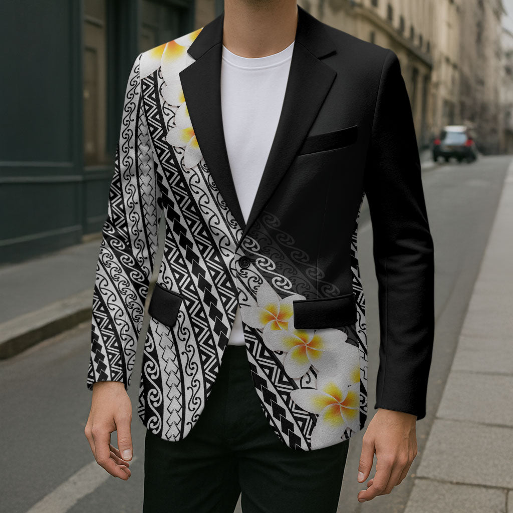 Tahiti Plumeria Tribal Pattern Blazer Wave Style Black LT05 - Polynesian Pride